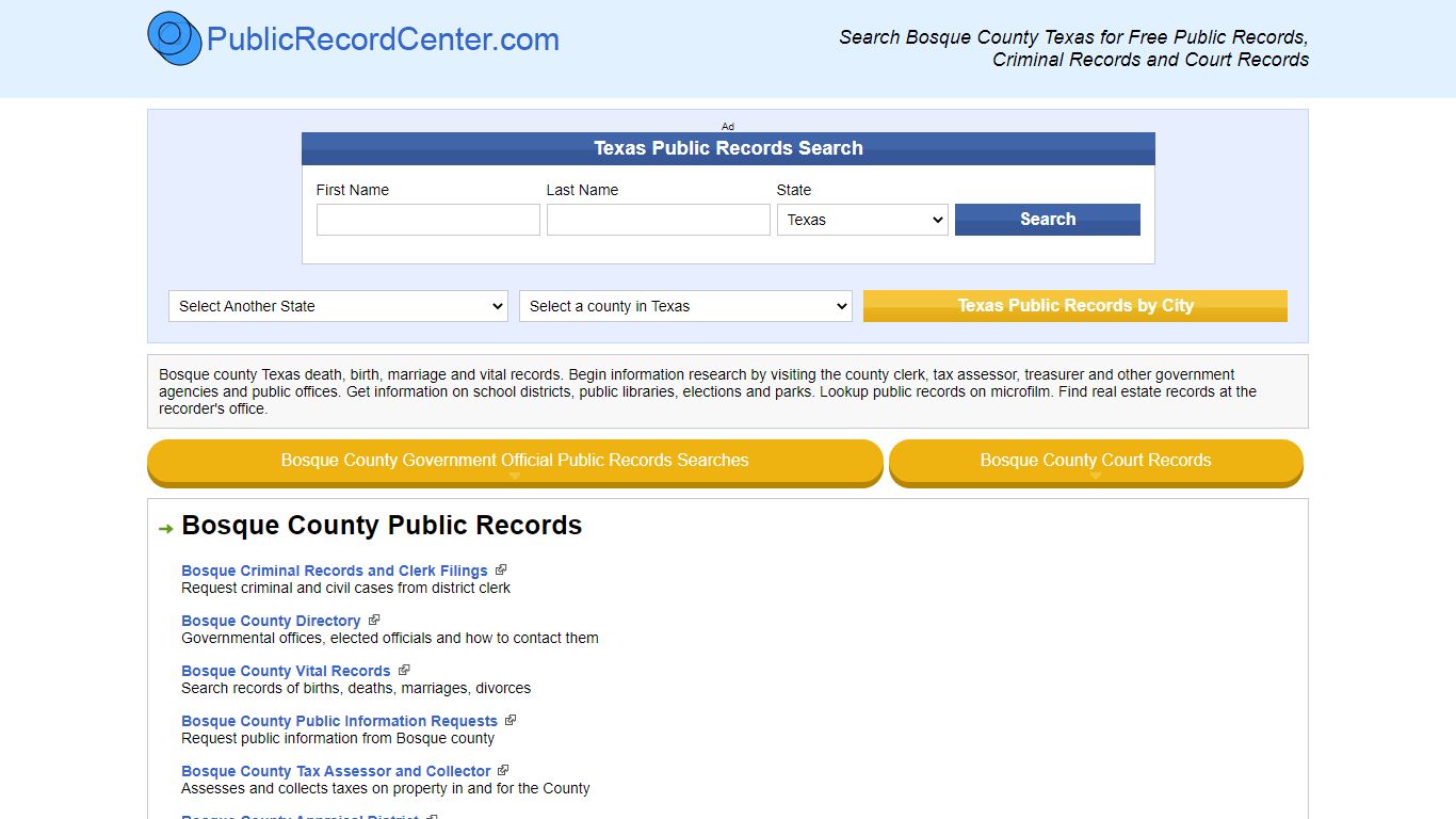 Bosque County Texas Free Public Records - Court Records - Criminal Records