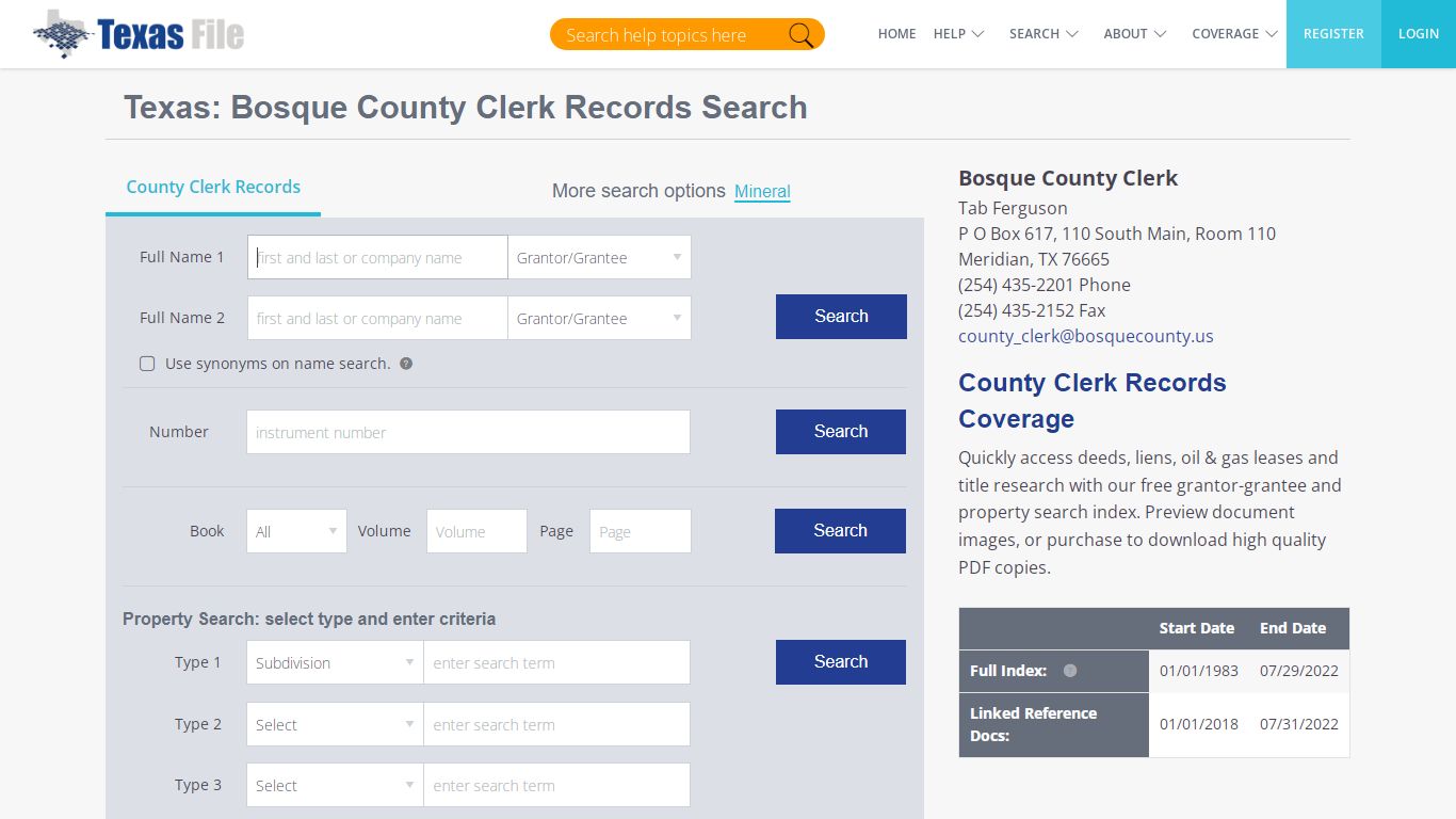 Bosque County Clerk Records Search | TexasFile